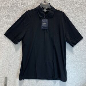 Herno Men's Polo Shirt 56‎ IT 3XL US Short Sleeve Black Lightweight 100% Cotton